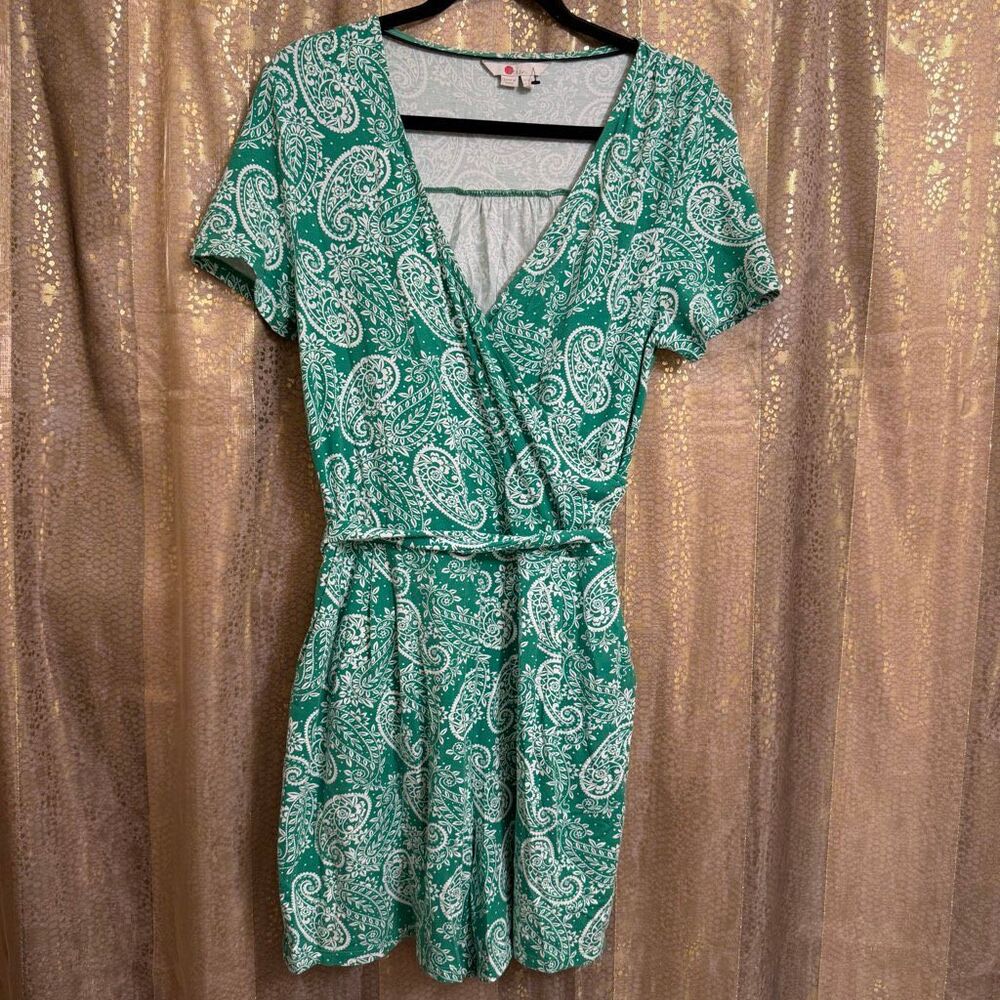 Boden Green White Paisley Caroline Jersey Shorts Romper 8 Tall